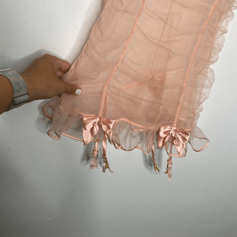 y2k 00s Victoria's Secret Garter Mesh Dress baby pink underwired womens 34B - Picture 4 of 8